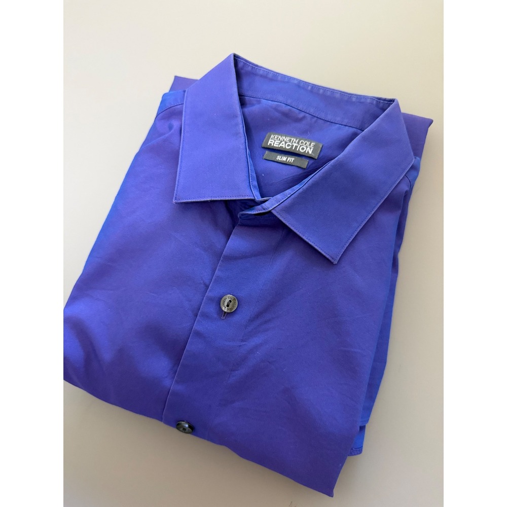 Kenneth Cole Reaction Mens Slim Fit Dress Shirt Purple 16.5 34/35 Long‎ Sleeve